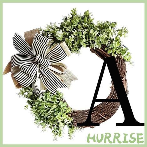 Garosa door wreath with hanging bow, welcome garland for laundry room decor. (1/2)
