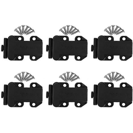 6er-Set Nylon-Schrankschubladenriegel mit Rückprallmechanismus und Selbstverriegelung, Möbelbeschläge, Zubehör, Schwarz