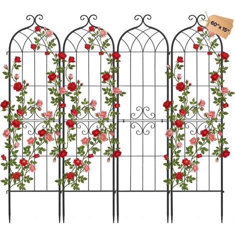 Lot de 4 40,5x152 cm Treillis de Jardin Métal Support Tuteur pour Plantes Grimpantes Rosiers et Légumes (1/5)