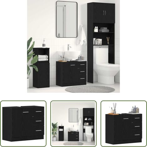 Badmöbel -  Waschbeckenunterschrank Schwarz Eichen-Optik 63x30x54 cm (1/5)