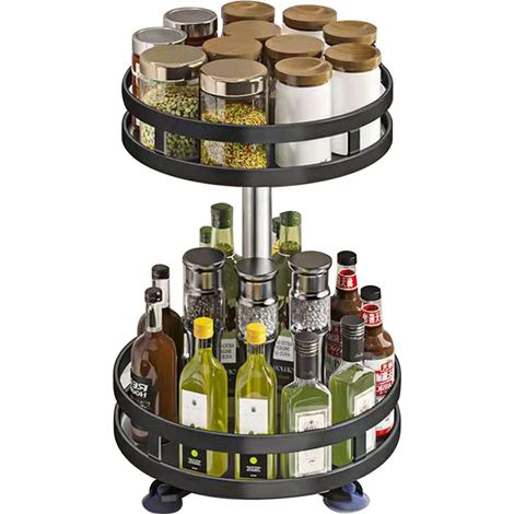 MINKUROW Organizador De Tocadiscos De 2 Niveles, Tocadiscos Giratorio De 360 Grados De 9 "Contenedor De Almacenamiento De Tejido Giratorio Antideslizante Para Baño, Cocina, Armarios, Despensa, Organiz (1/5)
