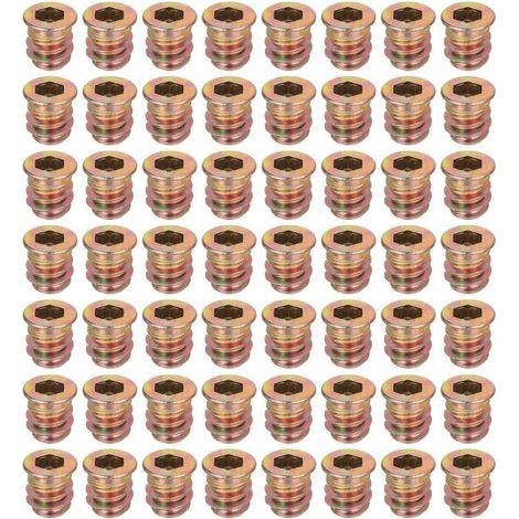 Lot de 58 écrous filetés M6 x 12 mm pour bois – Vis en acier au carbone pour meubles – Écrous de fixation (1/4)