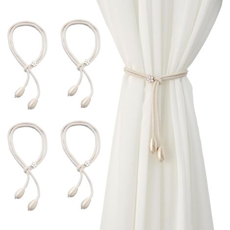 Embrasses Pour Rideaux Cordon En Coton Oxford Réglable Et Pratique Pour Décoration De Maison Bureau 4 Pièces Beige