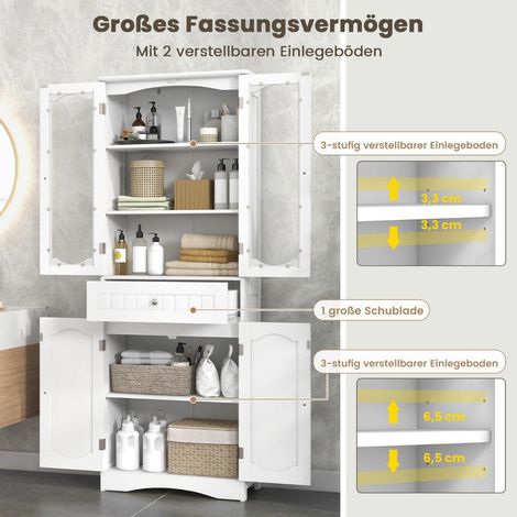 Freistehender badezimmerschrank mit 4 turen und schublade wei