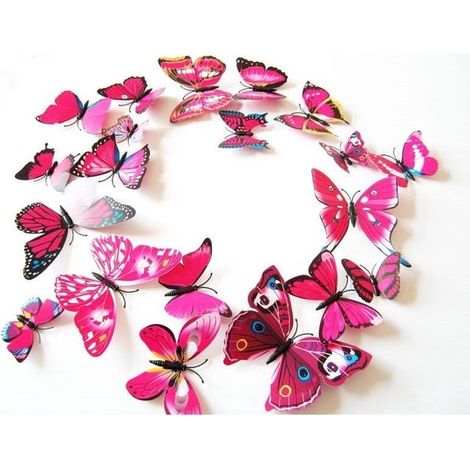 Autocollants muraux papillons 3D – Roses – Chambre de bébé et enfant – Décoration