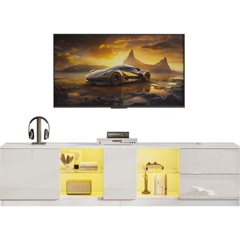 CHICFURN Mobile TV 160 x 40 x 52 cm in MDF bianco con LED, per soggiorno e camera (1/5)