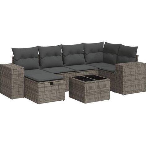 vidaXL Set Divani da Giardino 7 pz con Cuscini Grigio in Polyrattan (1/5)