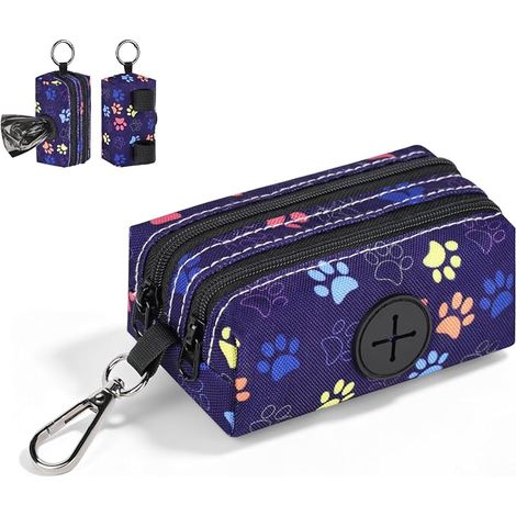 Dog Poop Bag Dispenser Bag for Dogs in Canvas Dog Dejection Bag with 2 Pockets Dog Poop Bag Holder Accessories for Walking, Hiking, Walking (Navy-Claw) (1/5)