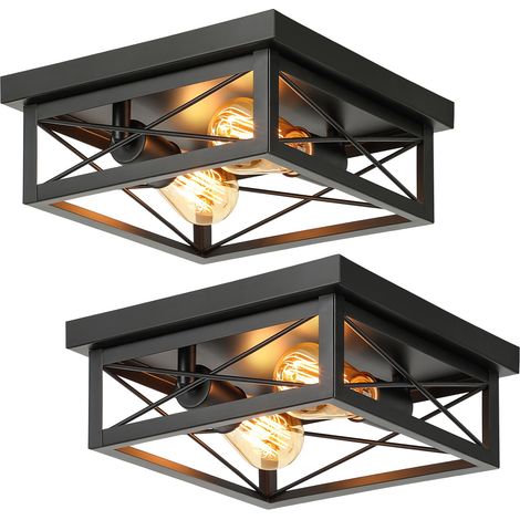 Set of 2 Square Double-Head Ceiling Lights, Retro Style, Light Source Not Included, 220V, E27 Socket (1/5)
