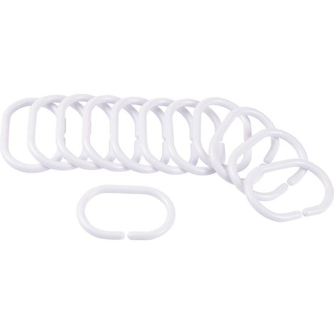 12 - Anneaux Rideau De Douche - Plastique Blanc - Accessoire Salle De Bain Robuste Et Lavable Pour Usage Quotidien Blanc 3x3cm