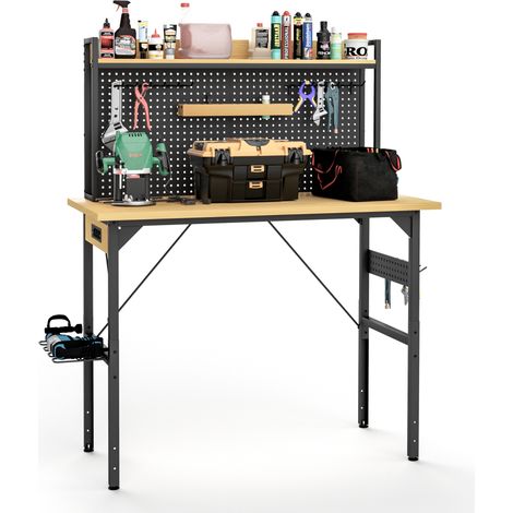 CHICFURN Mesa de taller regulable 120 x 60 cm de madera de ingeniería negra, 700 kg (1/5)