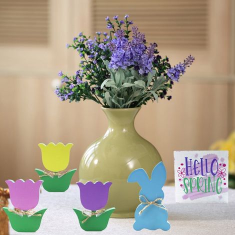 Tulipe Bois Lapin Plateau Décor Printemps Pâques Décoration Table Rustique 5 Pièces (1/5)