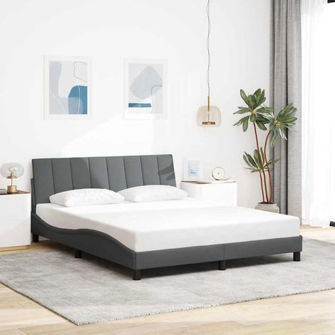 Cadre de lit tissu Hanko gris foncé avec coussin de tête - 160x200 cm (1/4)
