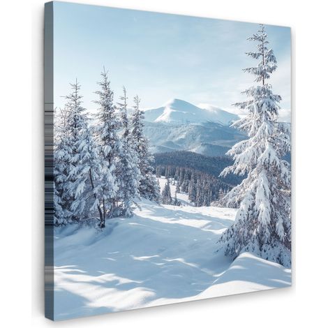 TABLEAU SUR TOILE Paysage d'hiver - Nature - Montagne - Arbres - Neige Tableau Chambre Adulte 90x90 cm