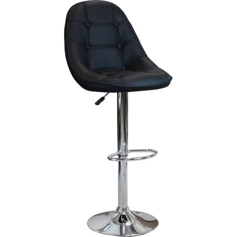 Sgabello in acciaio e ecopelle da interno bar con altezza regolabile Silver Round -  Black