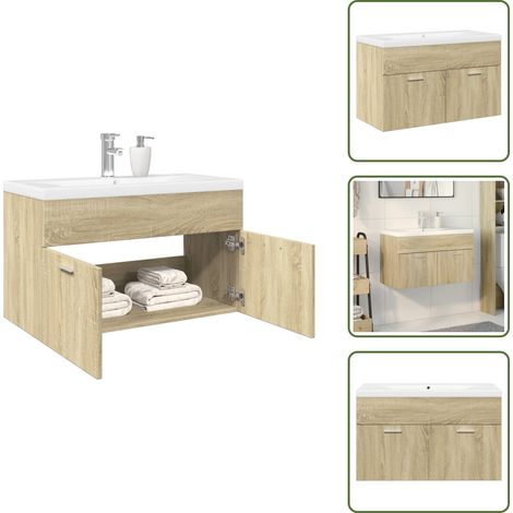 vidaXL Armoire lavabo de salle de bain et bassin intégré chêne sonoma
