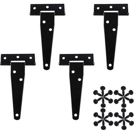4 Pièces Charnières Lourdes en T Charnière de Porte en T Noir avec Vis pour Porte de Remise Clôture en Bois Porte de Jardin Fenêtre (3 pouces) (1/4)