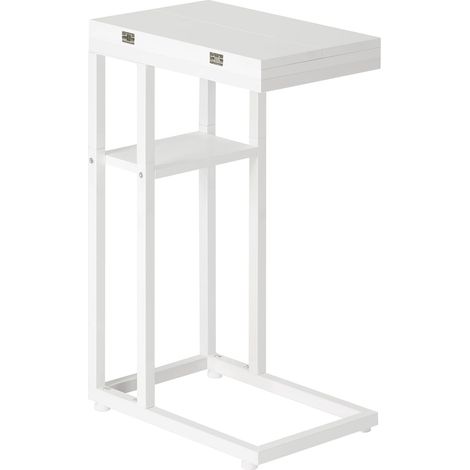 Table d’Appoint Pliante, Bout de Canapé en Forme de C avec Rangement, Table Basse, Gain de Place, Assemblage Facile, pour Salon, Chambre, Petits espaces, Blanc (1/5)