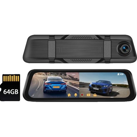 Registratore di guida, touchscreen IPS da 9,66 pollici, configurazione a doppia telecamera, dashcam da 64 GB (1/2)