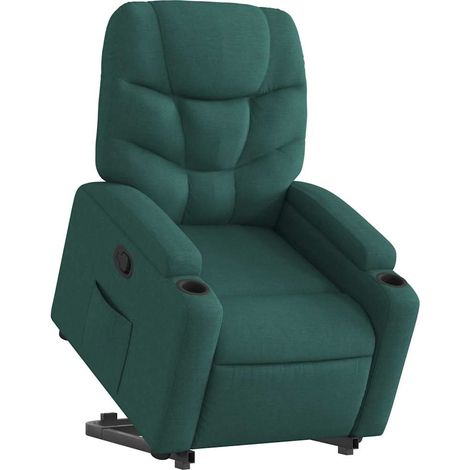 vidaXL Poltrona Alzapersona Reclinabile Verde Scuro in Tessuto (1/5)