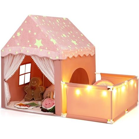 COSTWAY Tenda da Gioco Fosforescente per Bambini con Recinto (Rosa)