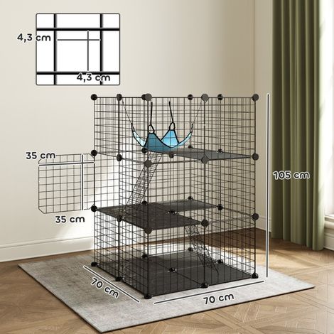 Cage intérieure chat 105 cm, acier, 3 portes, design modulable chatons jusqu'à 4 kg (1/5)