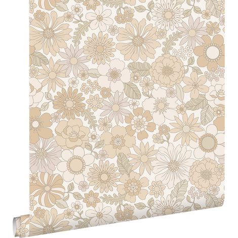 papier peint fleurs rétro beige crème clair - ESTAhome
