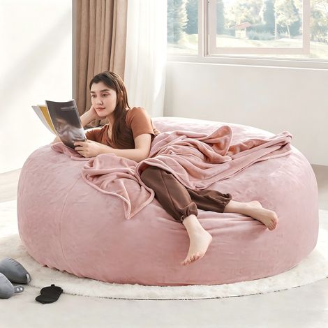 Pouf-canapé géant 6FT (183 cm) – Fauteuil poire moelleux pour adulte au soutien anti-pression, billes écologiques et housse lavable – Idéal pour lecture, chambre et balcon - Rose (1/5)