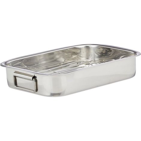 Teglia da forno extra-large in acciaio inox con griglia, adatta al forno e alla lavastoviglie, colore argento. (1/5)