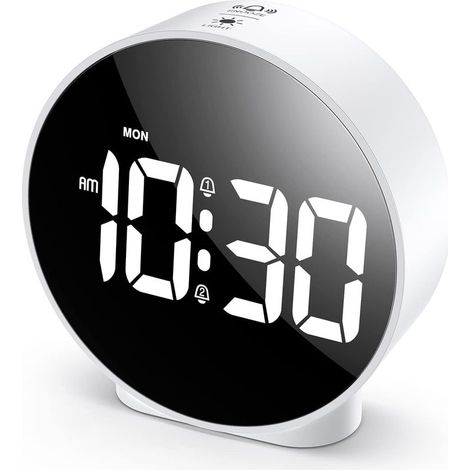 Réveil numérique, réveil numérique à écran LED HD, réveil de bureau simple, réveil de bureau électronique, double réveil, 12 / 24 heures, chambre à coucher, bureau, Table 4 luminosité réglable (1/5)