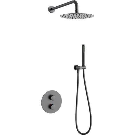 Conjunto Ducha Termostatico Empotrado Duich Negro, cartucho cerámico, material inoxidable AISI 304, grifería de baño moderna, ahorro de agua (1/4)