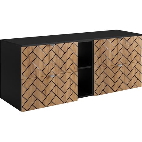 Mobile da bagno, Rovere Artigianale Dorato, 140 x 57 x 46 cm, Maniglie Argento (1/3)
