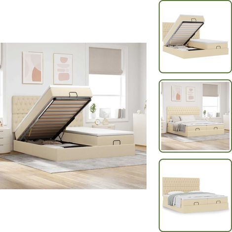 Letto matrimoniale - vidaXL Struttura Letto Pouf con Materassi Crema 180x200 cm in Tessuto - Coprimaterasso lavabile