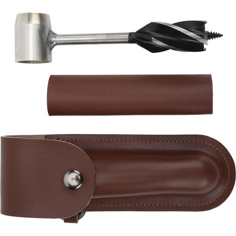 Ensemble de clé à tarière manuelle en acier inoxydable, multifonctionnel et portable, avec sac de rangement, étui et pochette en cuir marron. (1/5)