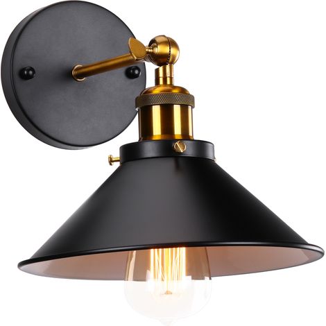 Ø22CM Retro Modern Wall Light Indoor Vintage Wall Lights (Black) Metal Simple Wall Sconce E27 Bulb For Indoor Lighting
