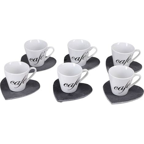Tazzine Caffè servizio 6 tazze con piattini in ardesia a cuore da 60 ml per casa ristorante microonde lavabile in lavastoviglie