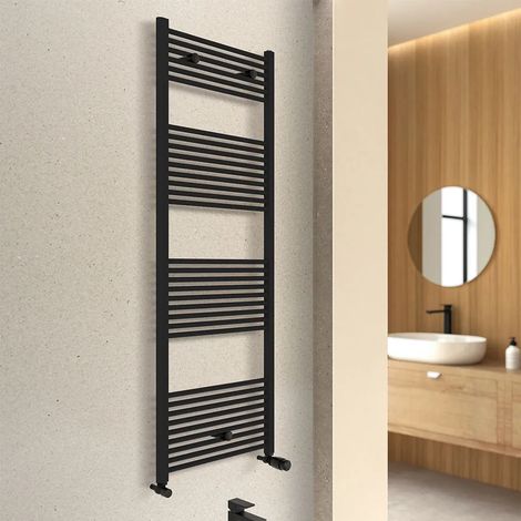 Termoarredo design nero opaco L 50x180 Interasse 45 cm con Kit valvole (1/4)