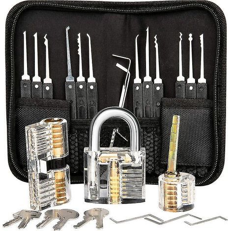 Kit de crochetage professionnel 24 pièces – 12 crochets en acier inoxydable – 3 serrures transparentes – Pour serrurerie avancée (1/5)
