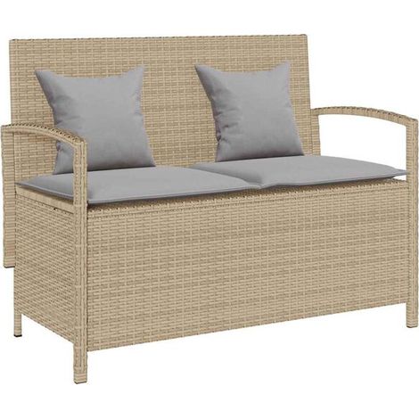 Banc de rangement de jardin avec coussins beiges, en résine tressée (1/5)