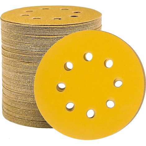 disques De Ponage Papier Abrasifs 125mm, 100 Disques Abrasifs De Ponage Ponceuse Tampons Ponage Ronds 8 Trous Grain 180 Pour Poncer Polir Drouille (1/5)