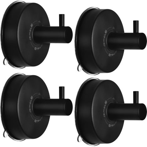 4pcs Crochet ventouse, Acier inoxydable 304, Noir, Charge 5kg, Sans perçage, Salle de bain et cuisine (1/5)
