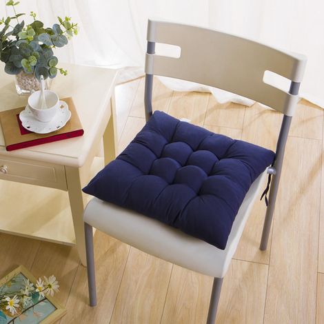 Coussin De Siege Carré - Tissu Velours Doux - Pour Chaise De Bureau Salle À Manger Terrasse Extérieur - 2 Pièces - Bleu Marine (1/3)