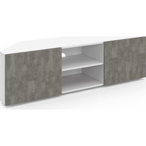 Mueble TV esquinero ELI blanco con puertas efecto hormigón 110 cm (1/5)