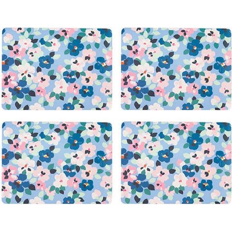 Cath Kidston Painted Pansies Blue Set of 4 Cork Backed Placemats (1/4)