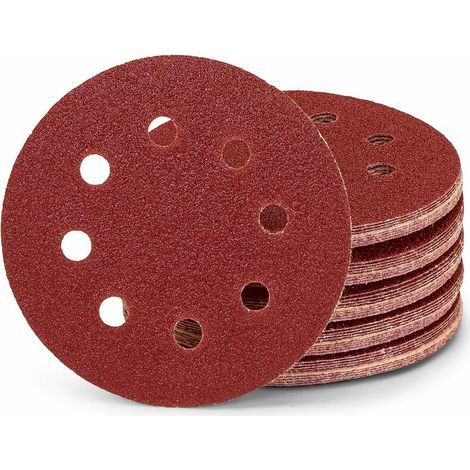 Pack of 50 professional abrasive discs - 8 holes - Diameter: 125 mm - Grit: 180 - For random orbital sanders - Abrasive sheets - Sandpaper (1/4)