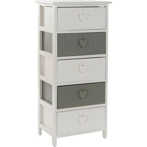 Commode blanche et grise en bois avec tiroirs coeurs déco chambre - Blanc et gris bicolore (1/5)