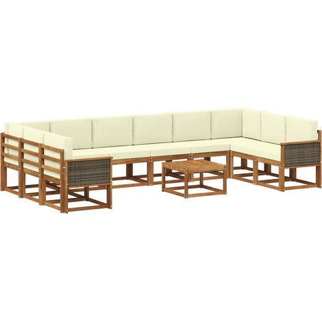 Outdoor Sofa Set 11 pcs Natural and Cream Solid Acacia Wood vidaXL (1/5)