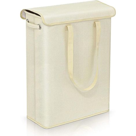 Wäschekorb mit Deckel – Aufbewahrungskorb für Kleidung – Verstärkter Boden – 28,9 x 19 x 60 cm – Beige (1/5)