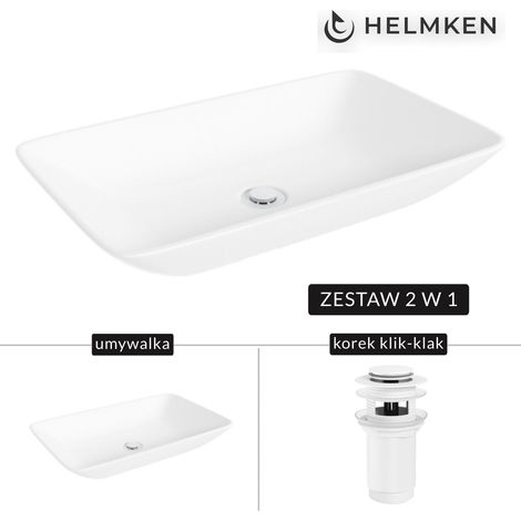 Vasque à poser Helmken 54059000 (59 x 36) blanche + bonde clic-clac blanche (1/5)