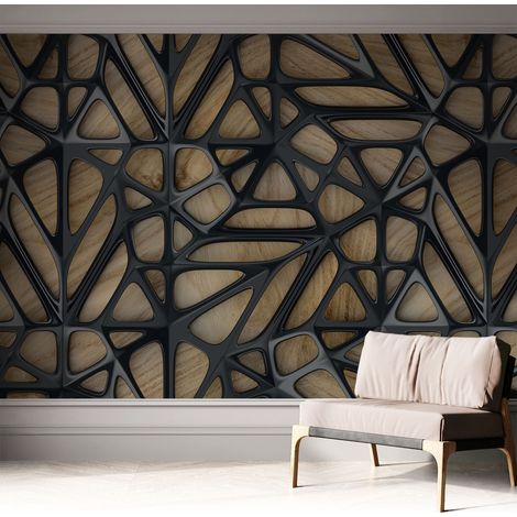 Papier peint adhésif décoratif pour salon chambre et cuisine Facile à poser avec colle Réseau en bois 312x219 cm (1/5)